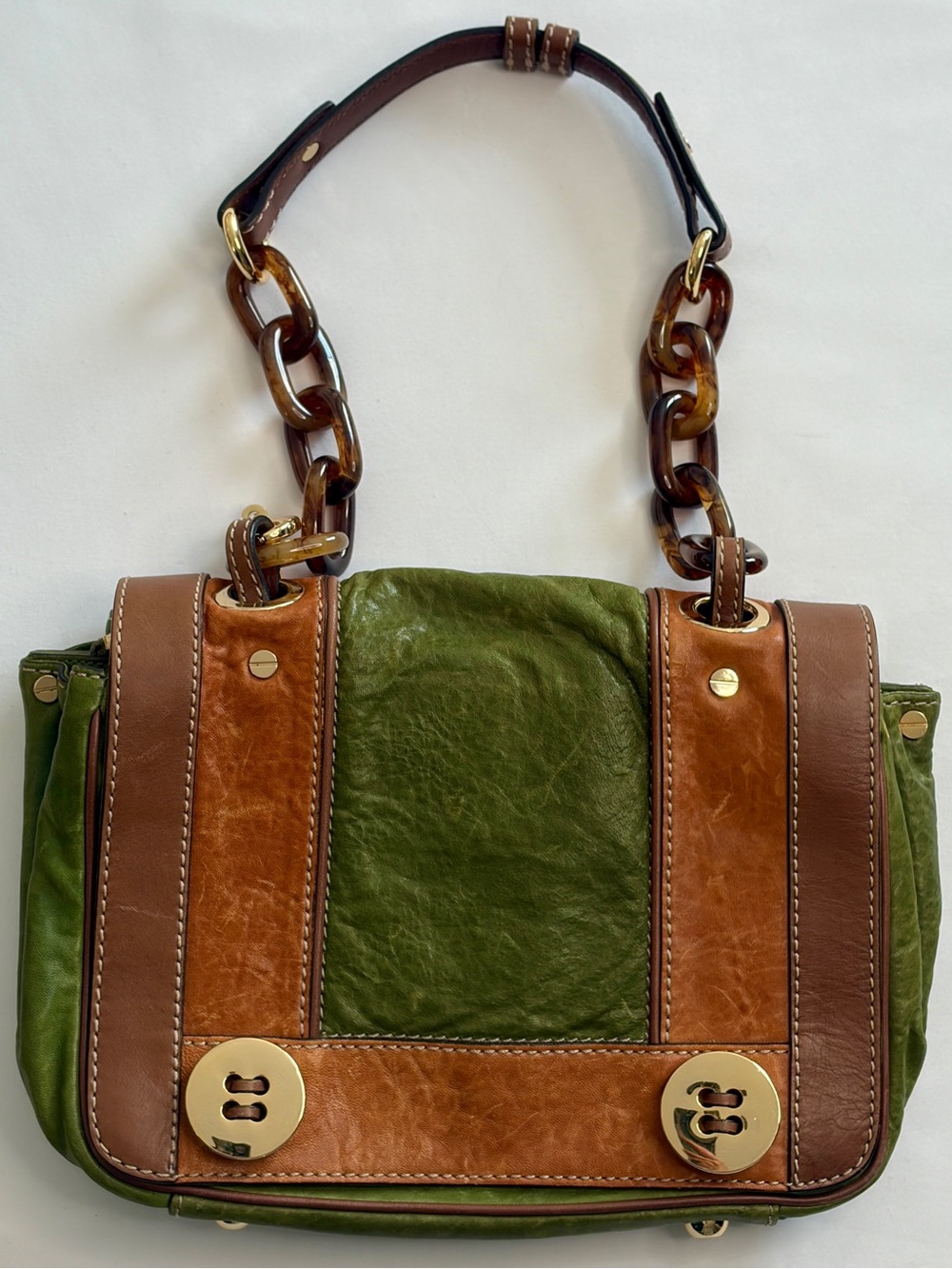 VTG Milly NY Colorblock Leather Bag w/ Tortoiseshell Chain